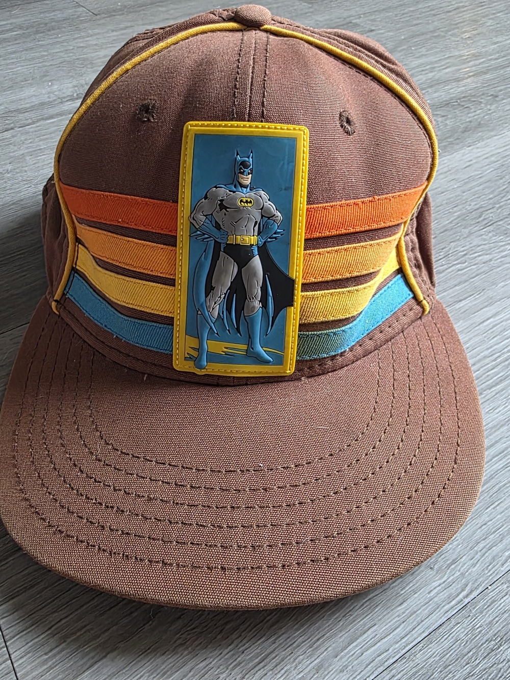 Kids Six Flags Magic Mountain Brown Batman Patch Cap with Multicolor Stripes